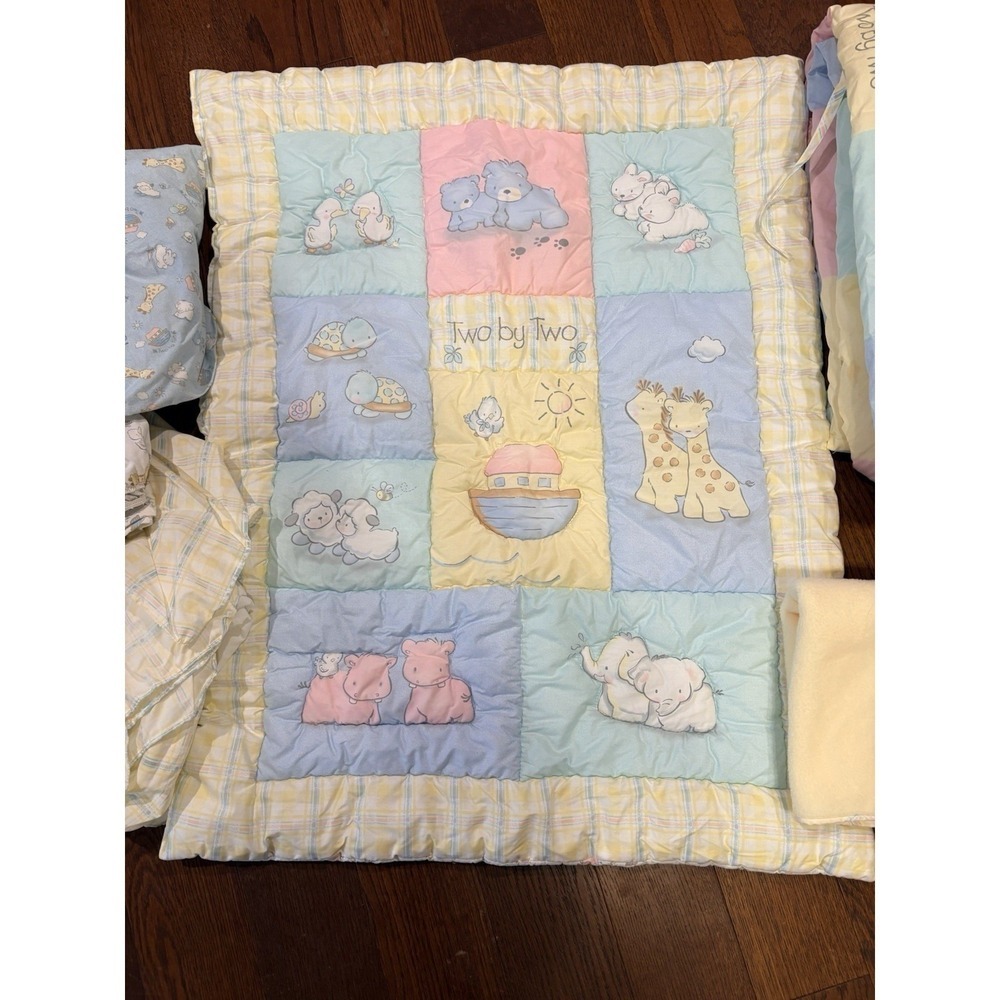 Vintage Pastel Baby Crib Set Blanket  Skirt Sheet Fleece Two My Two Animal